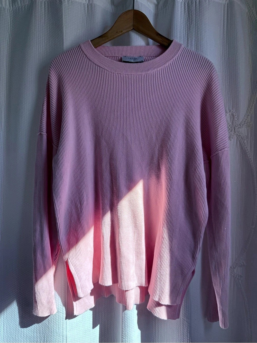 LÉGOÉ Ribbed Crew Neck Cotton Sweater Pink Size Small/Medium